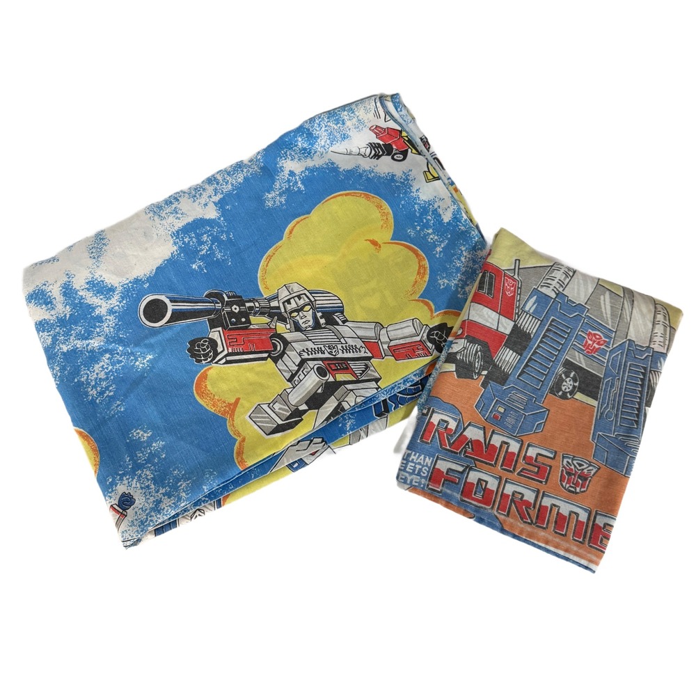 Vintage 1984 Transformers Twin‎ Flat Bed Sheet & case Autobots Hasbro *FLAW